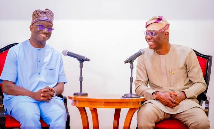 Governor-Elect Monday Okpebholo Visits Lagos Governor Sanwo-Olu, Celebrated as the “Silent Maradona”